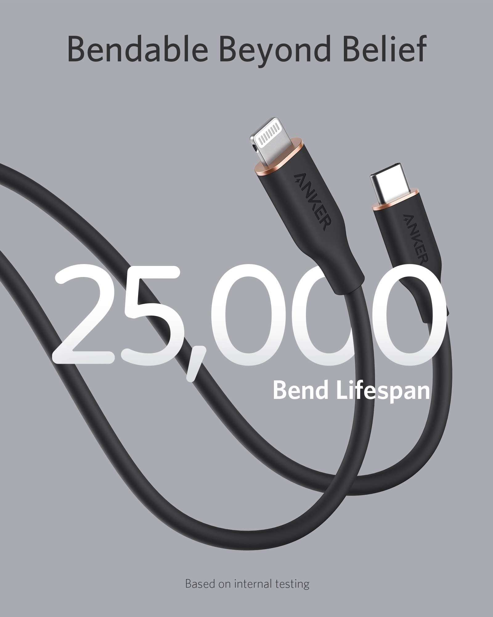 Anker 641 USB-C to Lightning Silicone Cable – MFi Certified, 25K-Bend Rated