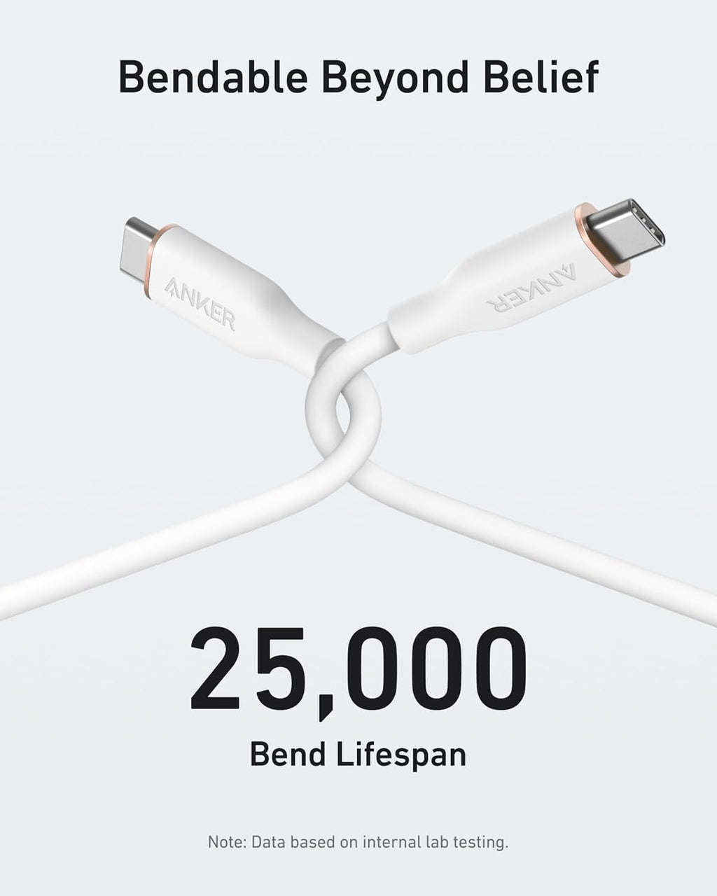 Anker 643 USB-C to USB-C silicone charging cable with 100W fast charging, flexible and bend-rated for durability.