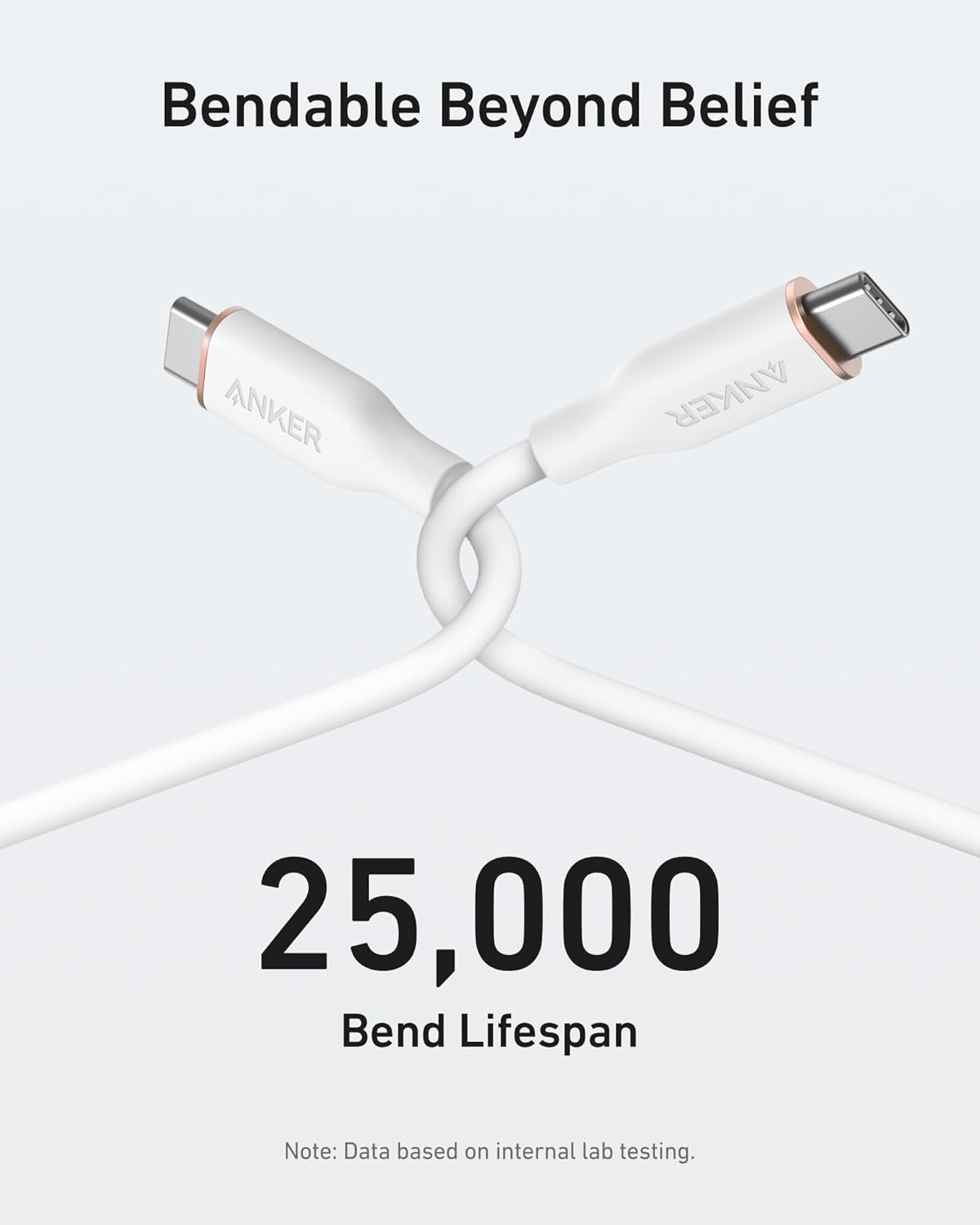 Anker 643 USB-C to USB-C silicone charging cable with 100W fast charging, flexible and bend-rated for durability.