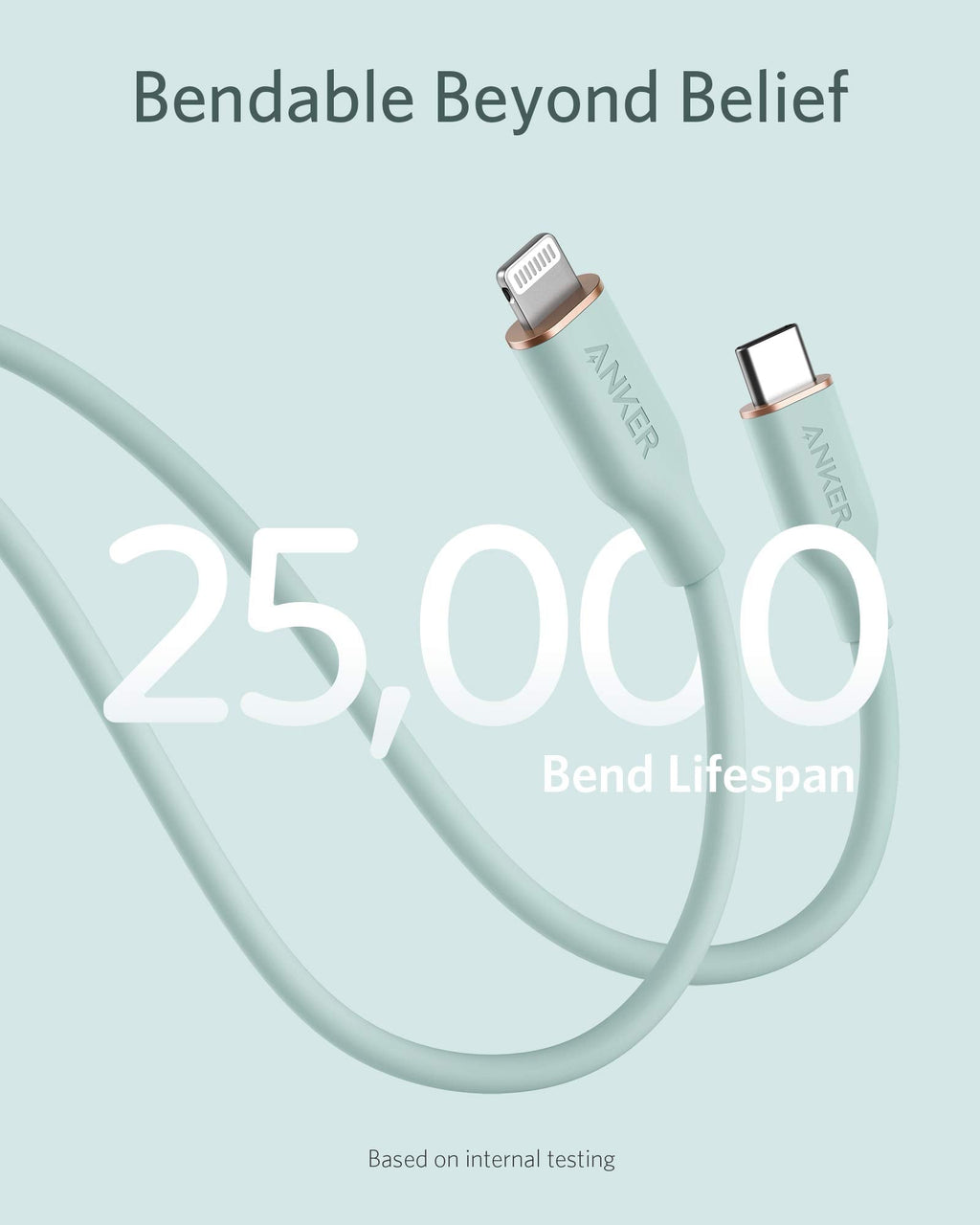 Anker 641 USB-C to Lightning silicone charging cable, 6ft green, MFi certified, bend-rated for durability, ideal for Apple devices