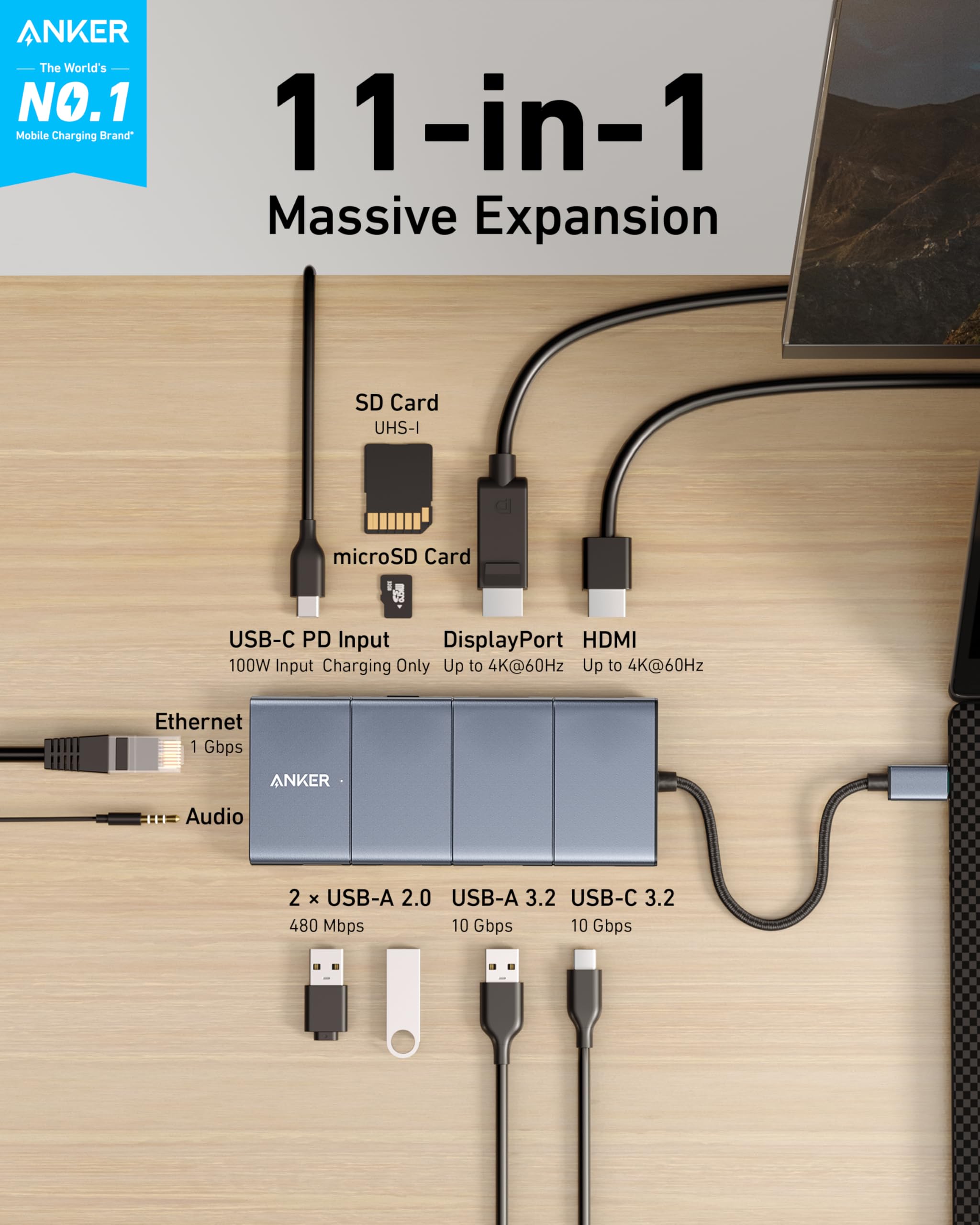 Anker 565 USB-C Hub – 11-in-1 with Dual Display, 100W Charging