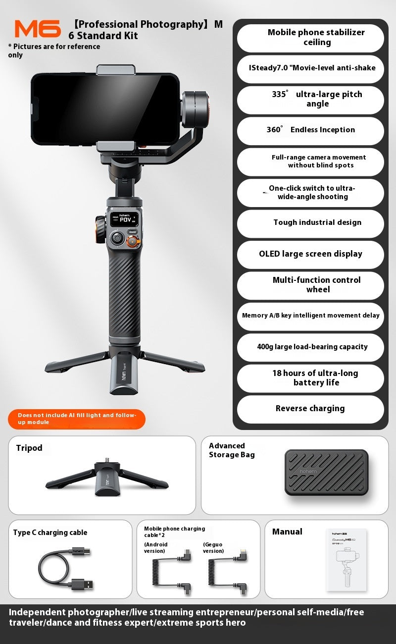 Vast AI Phone Gimbal Stabilizer with Face Tracking – 18-Hour Battery