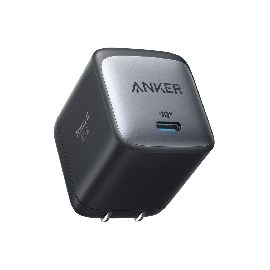 Anker 715 Nano II 65W GaN charger for fast, compact charging of smartphones, tablets, and laptops with a sleek design.
