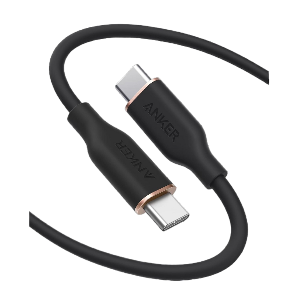 Anker 643 USB-C to USB-C silicone charging cable with 100W fast charging and 25,000 bend rating, black and flexible design