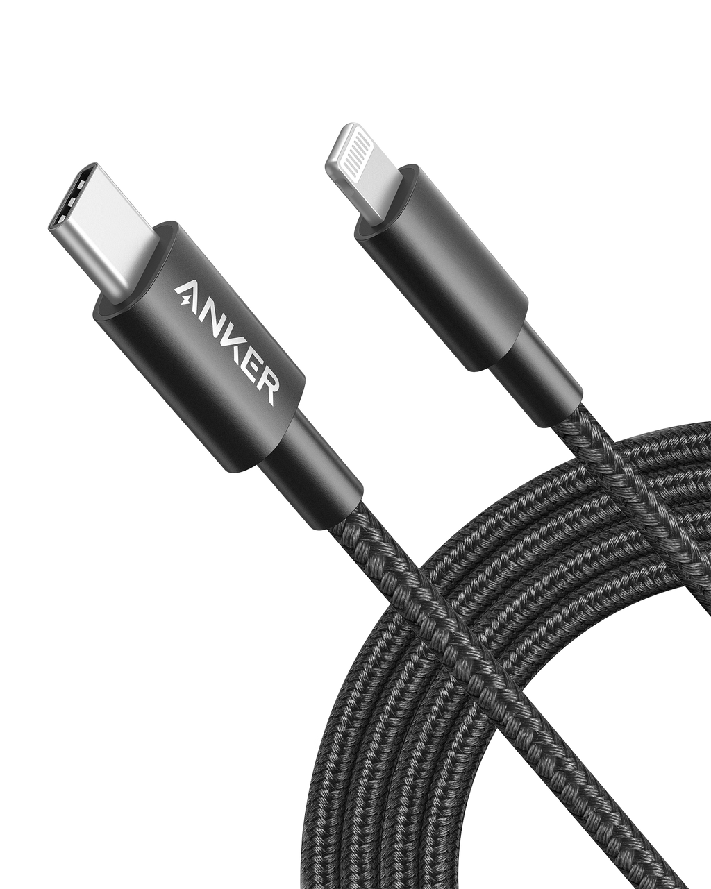 Anker 331 USB-C to Lightning charging cable with nylon braid, MFi certified, designed for durable iPhone charging.