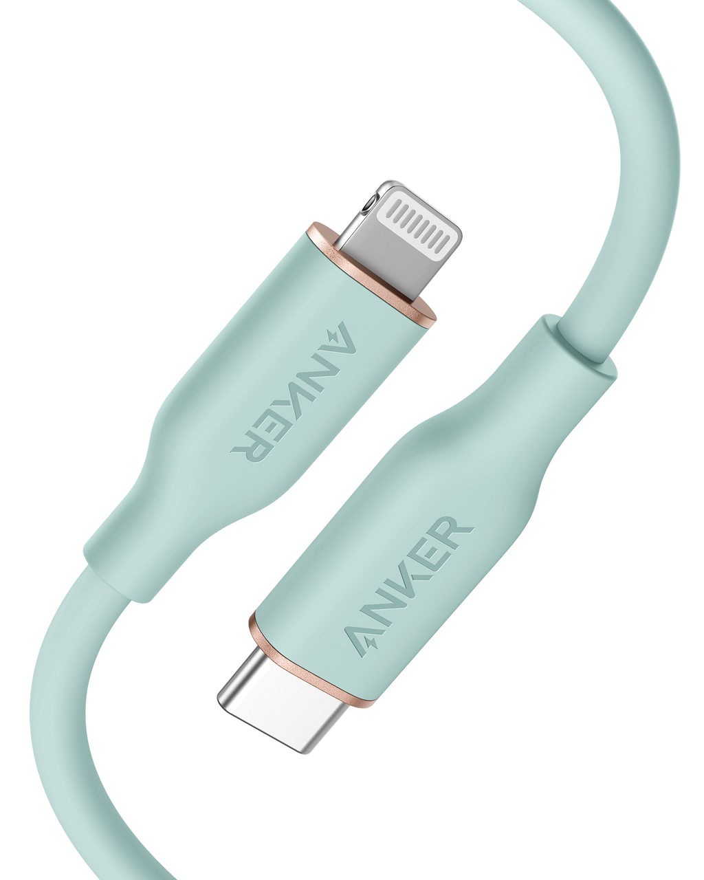 Anker 641 USB-C to Lightning silicone charging cable, MFi certified, 25K-bend rated, with a sleek black design and reinforced connectors.