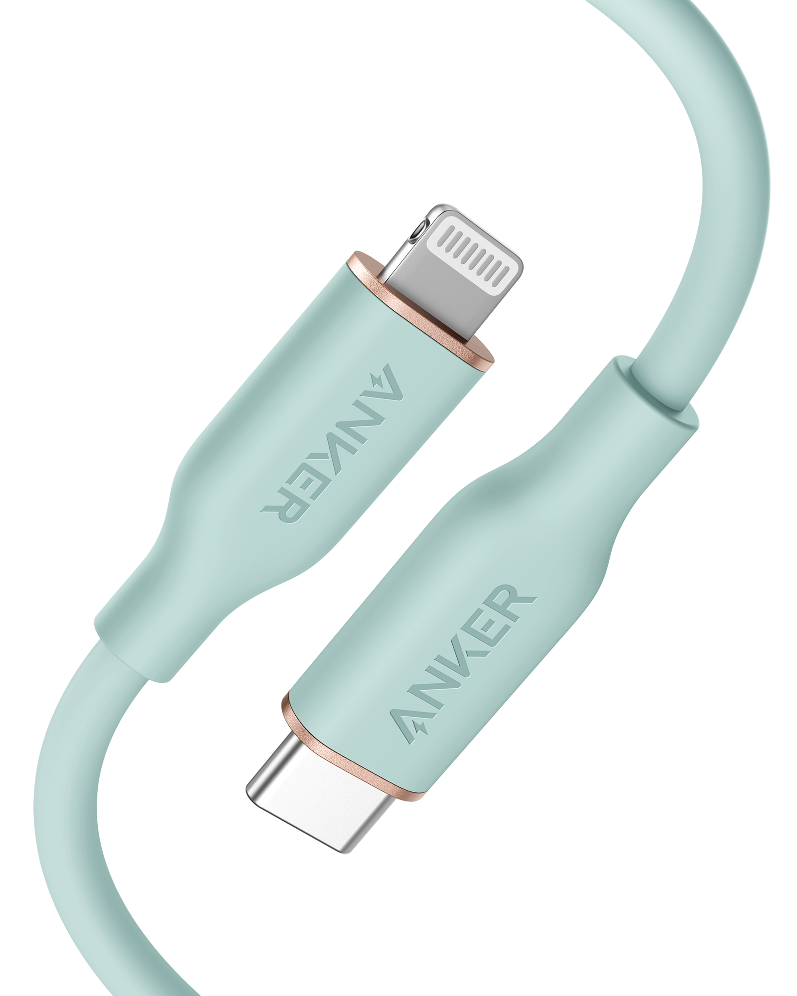 Anker 641 USB-C to Lightning silicone charging cable, MFi certified, 25K-bend rated, with a sleek black design and reinforced connectors.