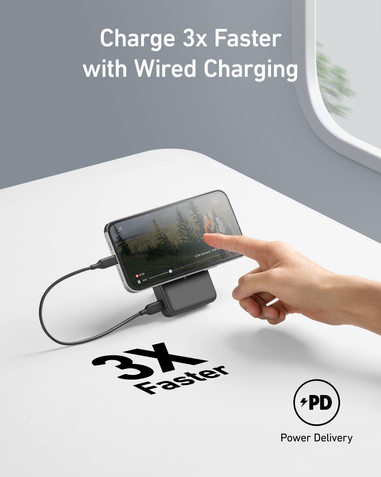 Anker 633 MagSafe-compatible magnetic battery pack in black with a foldable stand, 10,000mAh capacity for portable charging.