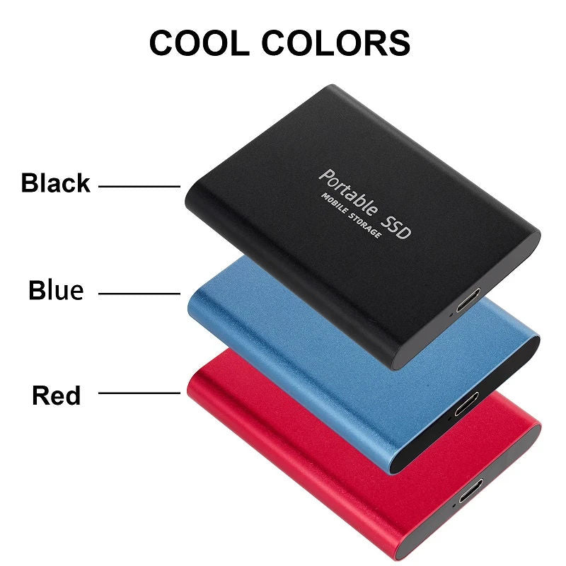 Moktan Sabai 2TB portable external SSD with USB 3.1 and USB-C ports for high-speed storage, showing the sleek black drive.