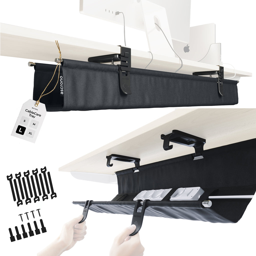 Black Ascrono CableCare Tray, a sturdy cable tray designed for organizing and supporting electrical cables in various installations.