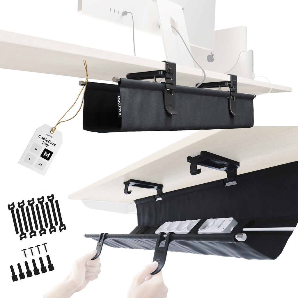 Ascrono CableCare Tray in black, a sturdy cable tray for organizing and supporting electrical cables efficiently.