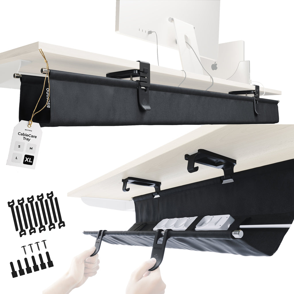 Ascrono CableCare Tray in black, XL size, designed for organizing and supporting electrical cables and wiring.