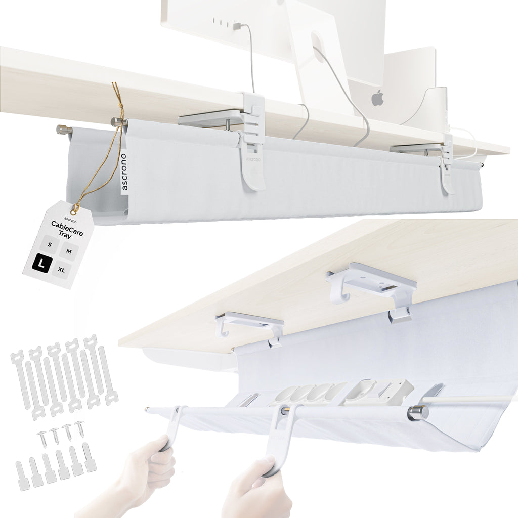 Ascrono CableCare Tray, white cable tray with smooth edges and sleek design for organized cable management.
