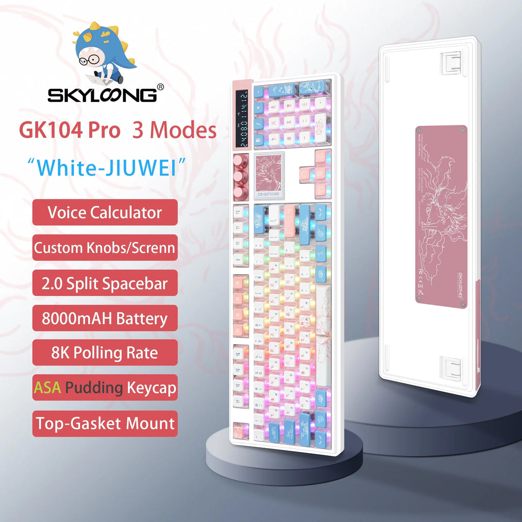 Wireless mechanical keyboard with PBT keycaps, 3 knobs, 3.0 screen, hot-swappable silent switches from Electronics Den.