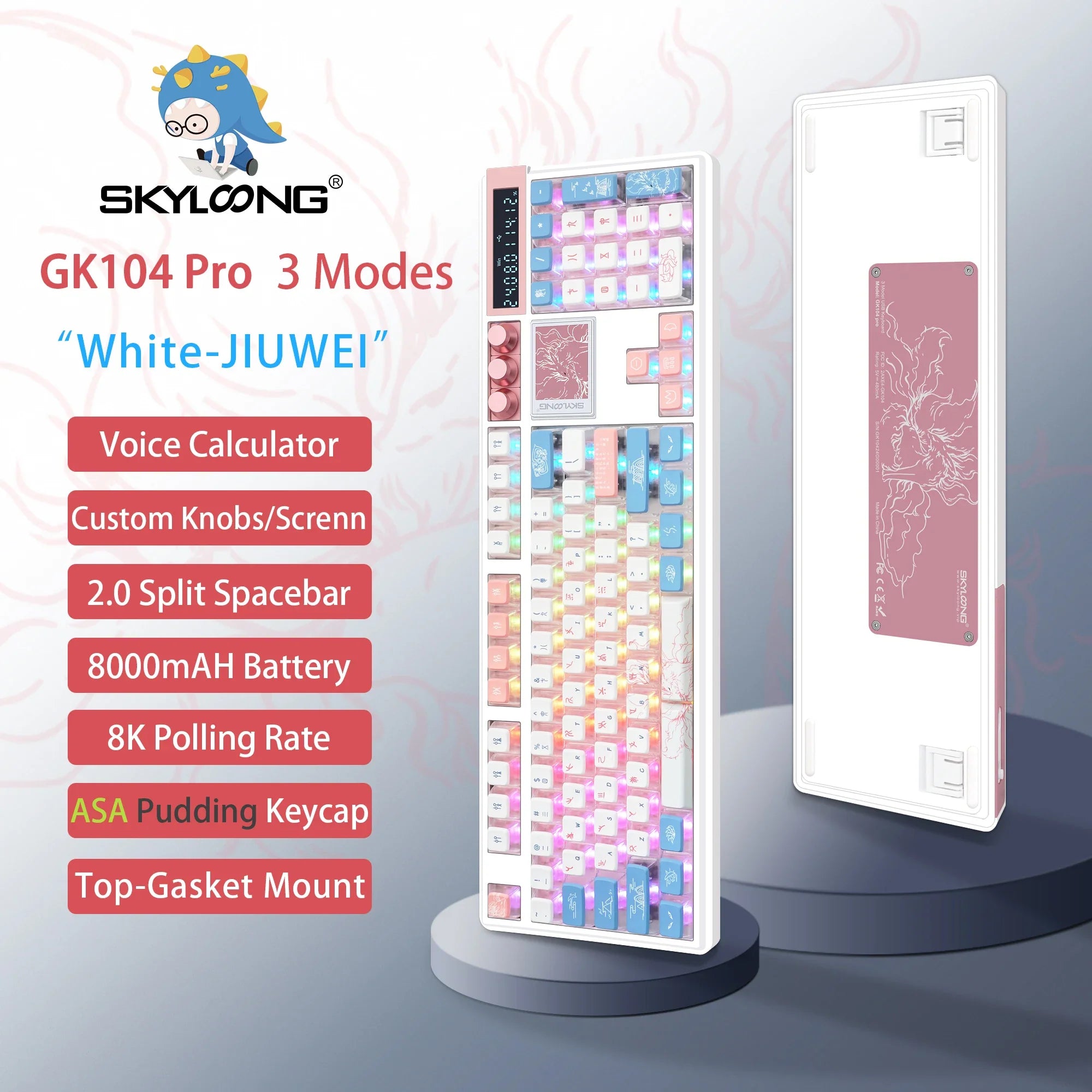 Wireless mechanical keyboard with PBT keycaps, 3 knobs, 3.0 screen, hot-swappable silent switches from Electronics Den.