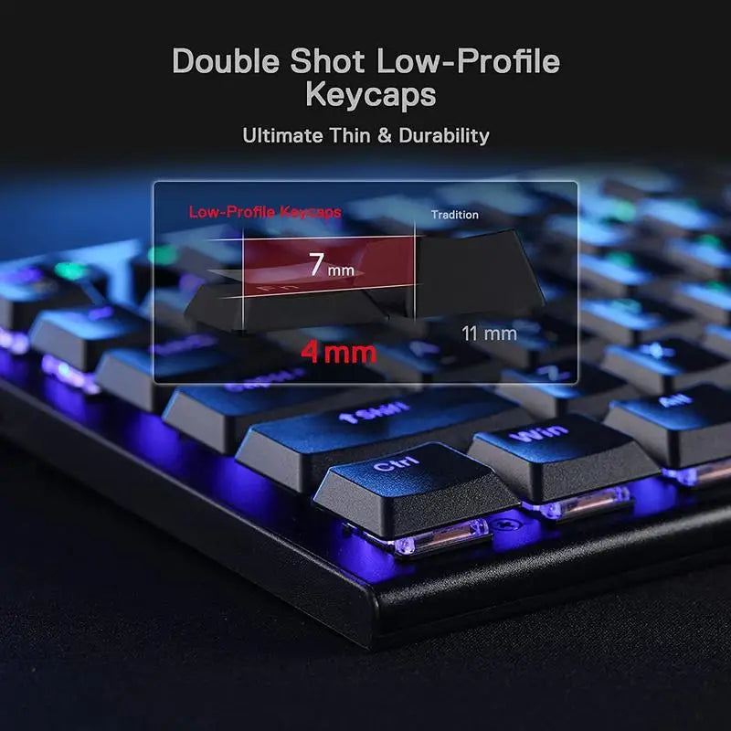 Electronics Den K618 Horus wireless RGB mechanical keyboard with colorful backlit keys and sleek black design.