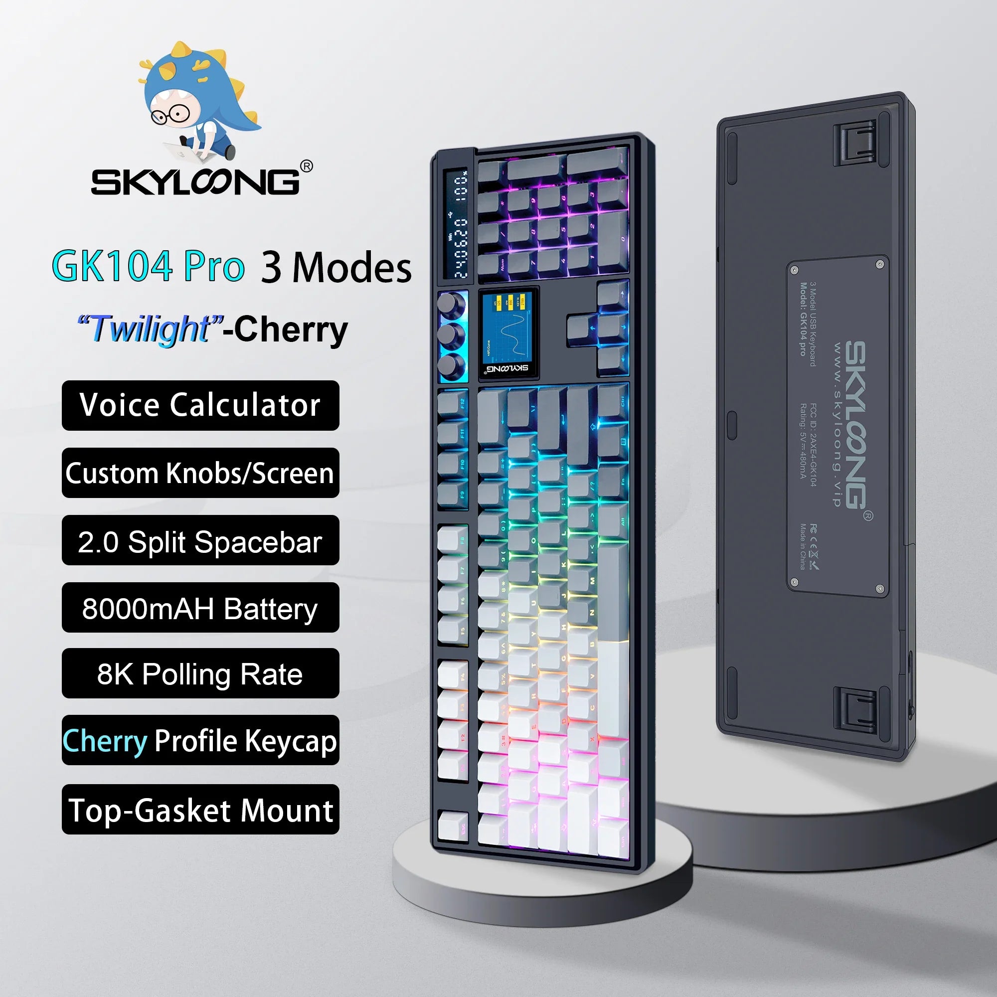 Wireless mechanical keyboard from Electronics Den with PBT keycaps, 3 knobs, hot-swappable silent switches, and a built-in 3.0 screen.