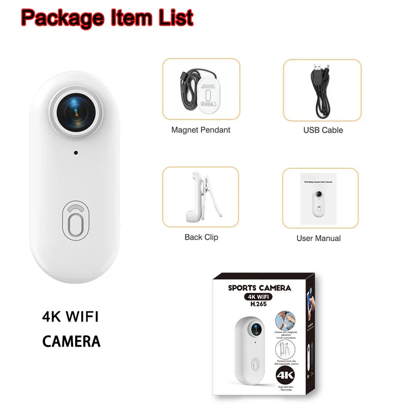 4K Mini Body Camera with WiFi – Magnetic Mount, 150-Min Battery