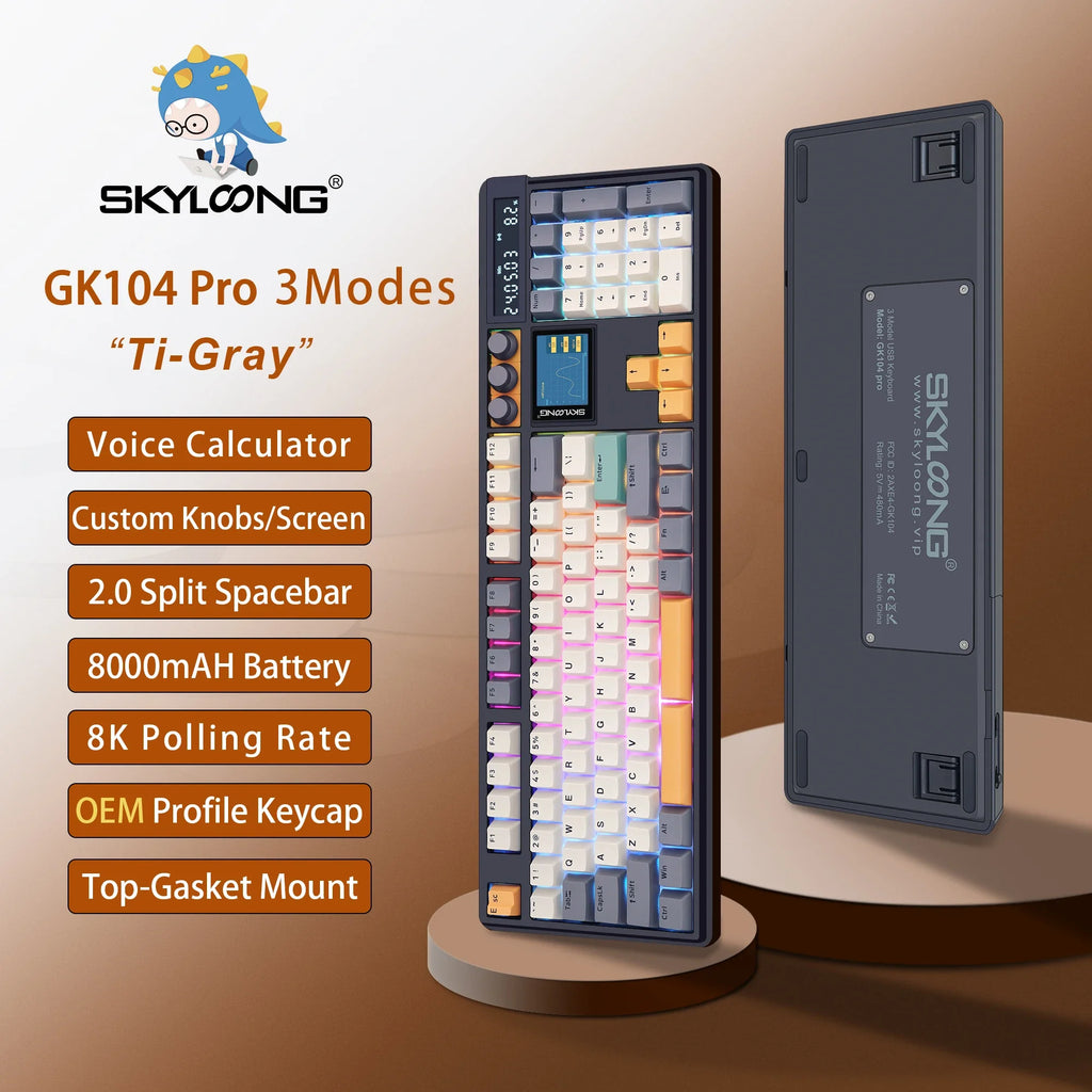 Wireless mechanical keyboard with PBT keycaps, 3.0 screen, 3 knobs, hot-swappable silent switches from Electronics Den