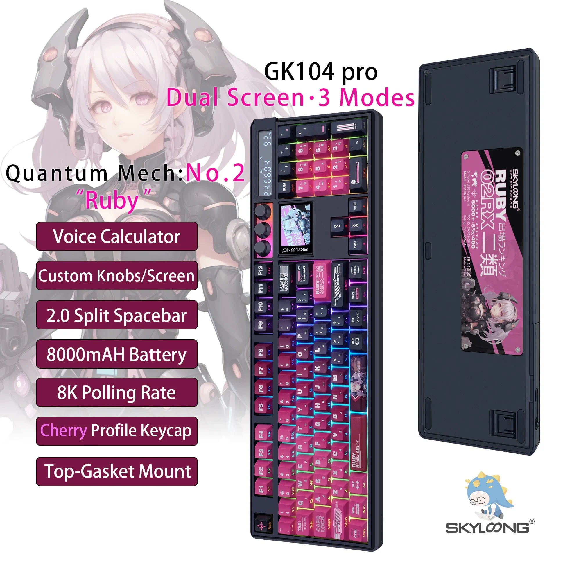 Wireless mechanical keyboard with PBT keycaps, 3.0 screen, 3 knobs, hot-swappable silent switches from Electronics Den.