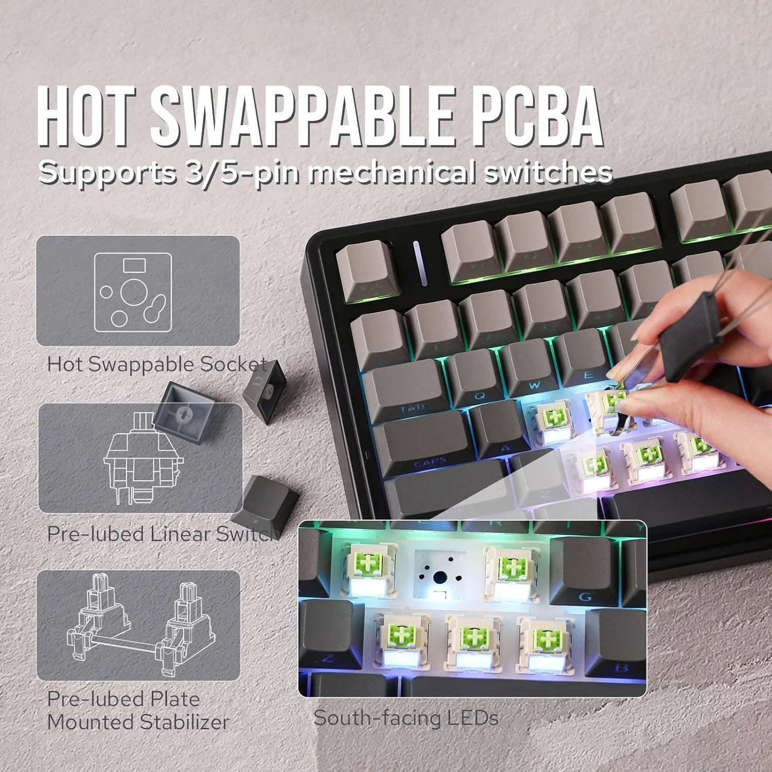 Wireless gaming mechanical keyboard with gasket mounting, featuring RGB backlit keys and sleek black design by Electronics Den.