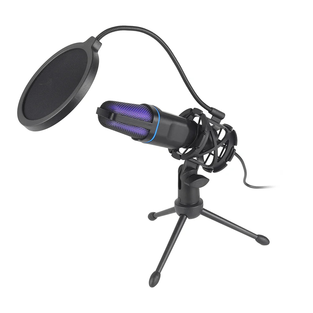 Covers4phones RGB USB condenser microphone for streaming, podcasting, and gaming, featuring studio-quality design and colorful lighting