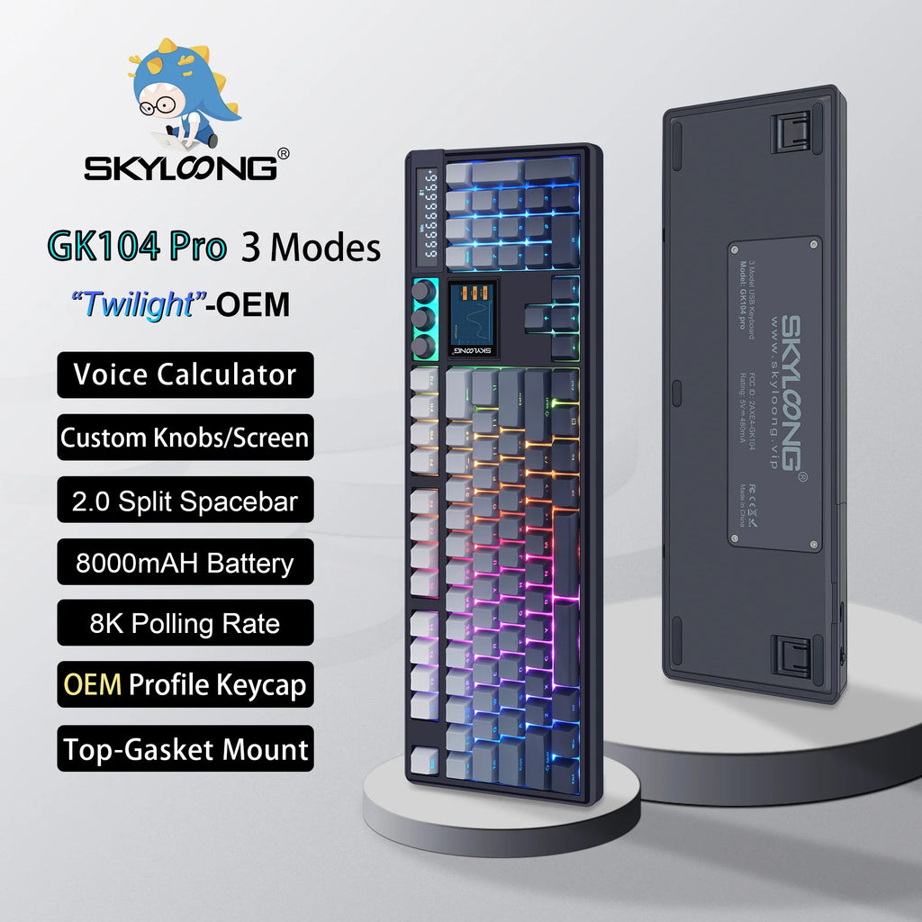 Wireless mechanical keyboard with PBT keycaps, 3 knobs, 3.0 screen, silent switches, hot-swappable design by Electronics Den.