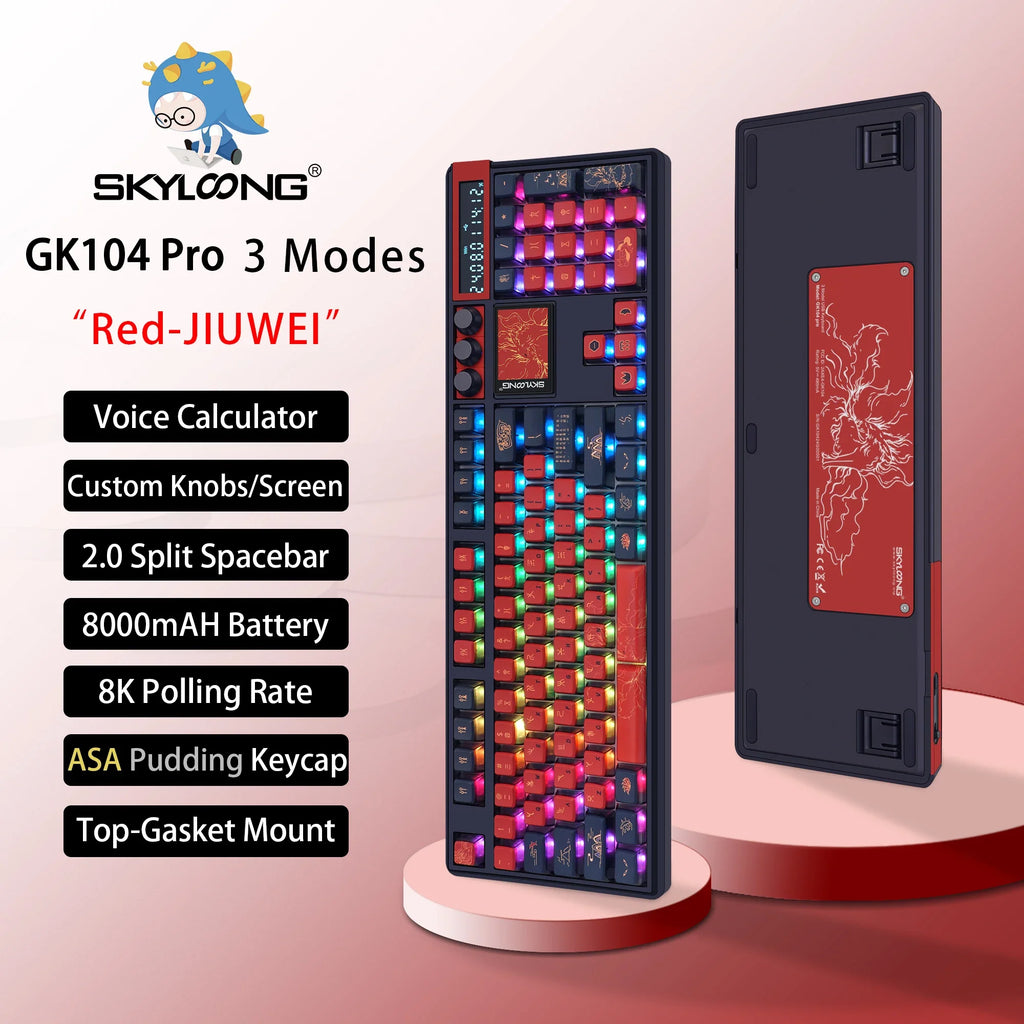 Wireless mechanical keyboard with 3.0 screen, three knobs, hot-swappable silent switches, and PBT keycaps by Electronics Den.