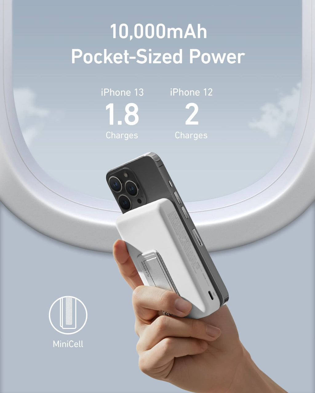 Anker 633 MagSafe-compatible magnetic battery in white with foldable stand, 10,000mAh portable charging device.