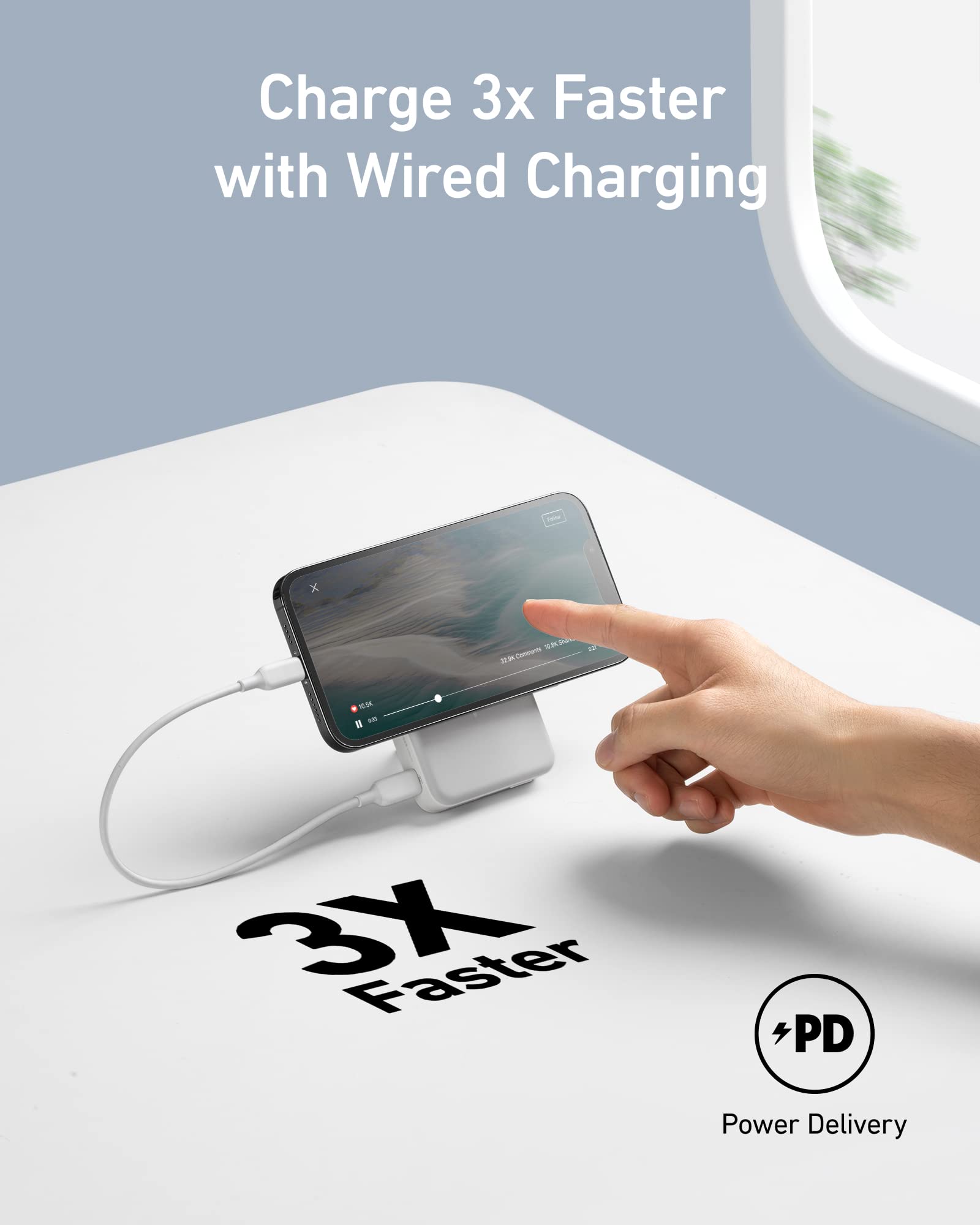 Anker 633 MagSafe-compatible magnetic battery in white with foldable stand, 10,000mAh portable charging device.