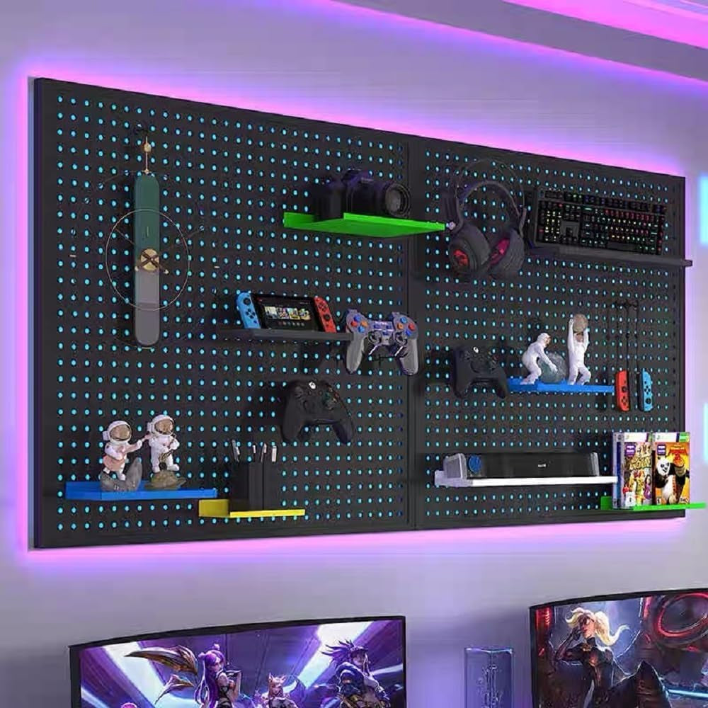 RGB Pegboard Wall Organizer – 2-Pack 12×24" Metal Peg Board with Smart IC LED Lights