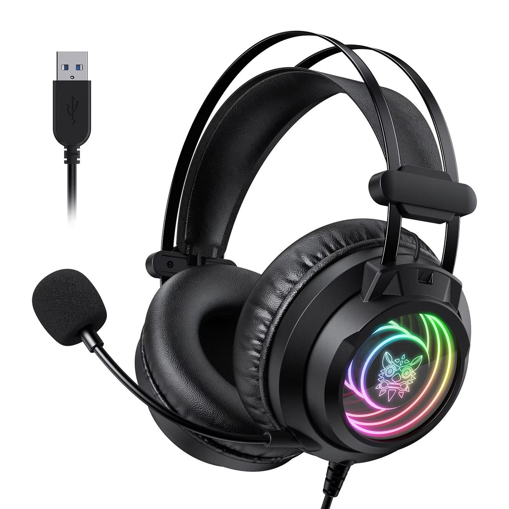 FlipStylezLLC gaming headphones with infinite surround sound for laptops, featuring over-ear design and adjustable headband.