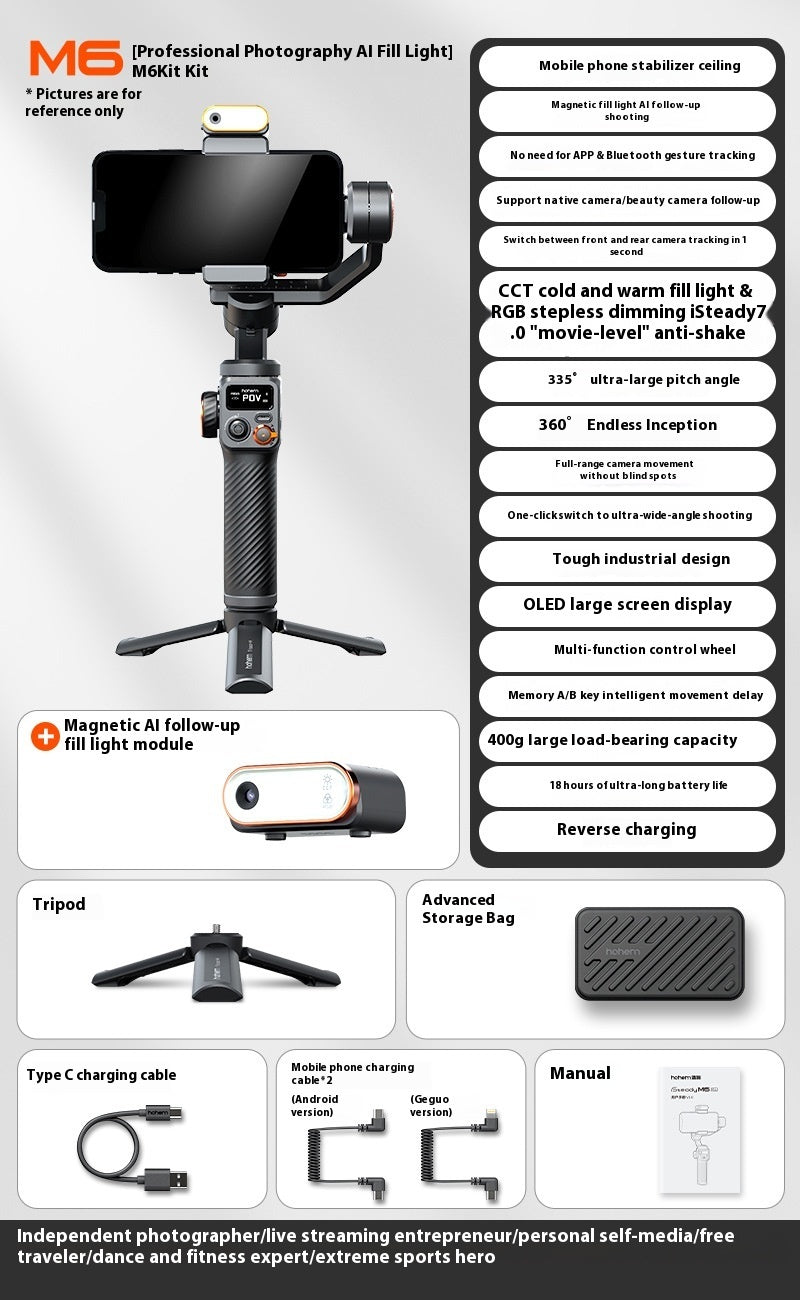 Vast AI Phone Gimbal Stabilizer with Face Tracking – 18-Hour Battery
