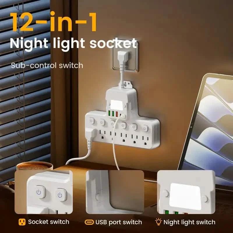 12-in-1 adjustable desk lamp power strip with multiple outlets, USB-A, Type-C ports, and surge protection from DailySale