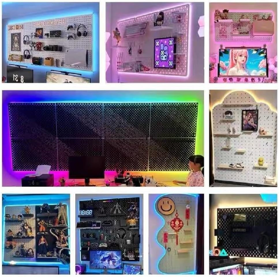 RGB Pegboard Wall Organizer – 2-Pack 12×24" Metal Peg Board with Smart IC LED Lights