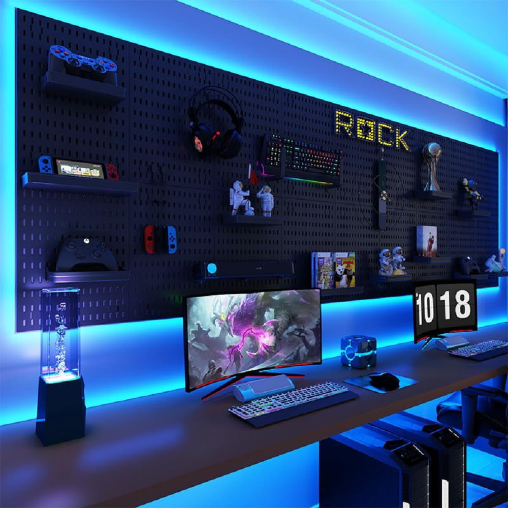 RGB Pegboard Wall Organizer – 2-Pack 12×24" Metal Peg Board with Smart IC LED Lights